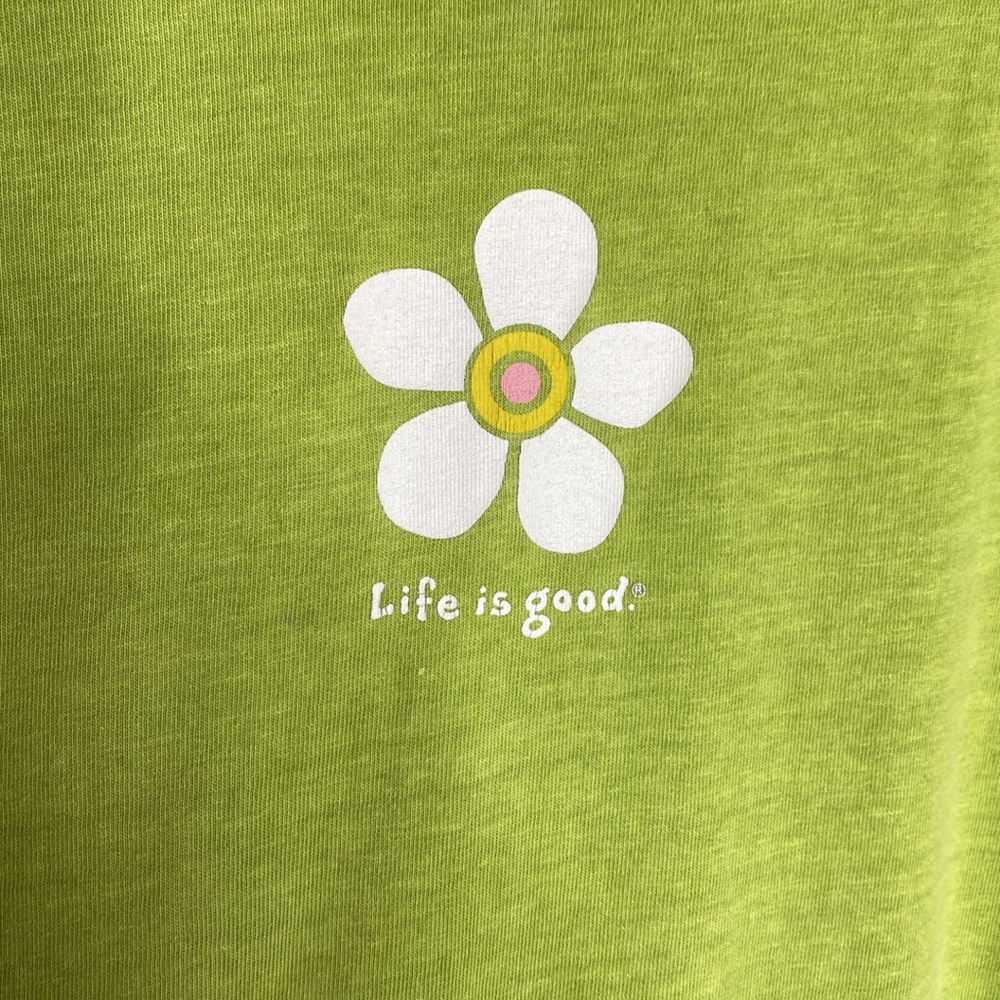 Life Is Good Women's Lime Green V-Neck Tank with Daisy Graphic - Picture 2 of 5
